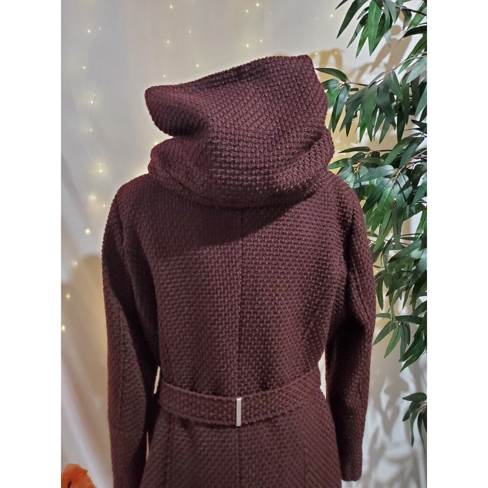 Calvin Klein NWT Woven Belted Hooded Zip Mid Length Coat Womens Size XL Plum - Picture 7 of 15